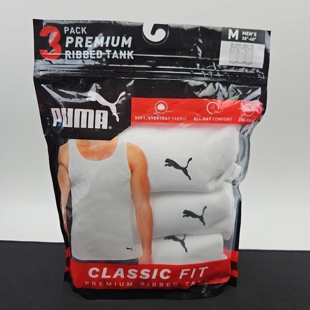 PUMA 3 Pack‎ Premium Ribbed Tanks A-Shirts Classic Fit Men's Size Med New